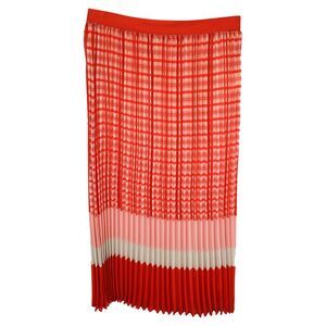 Iris & Ink Plaid Pleated Midi Skirt in Red Viscose